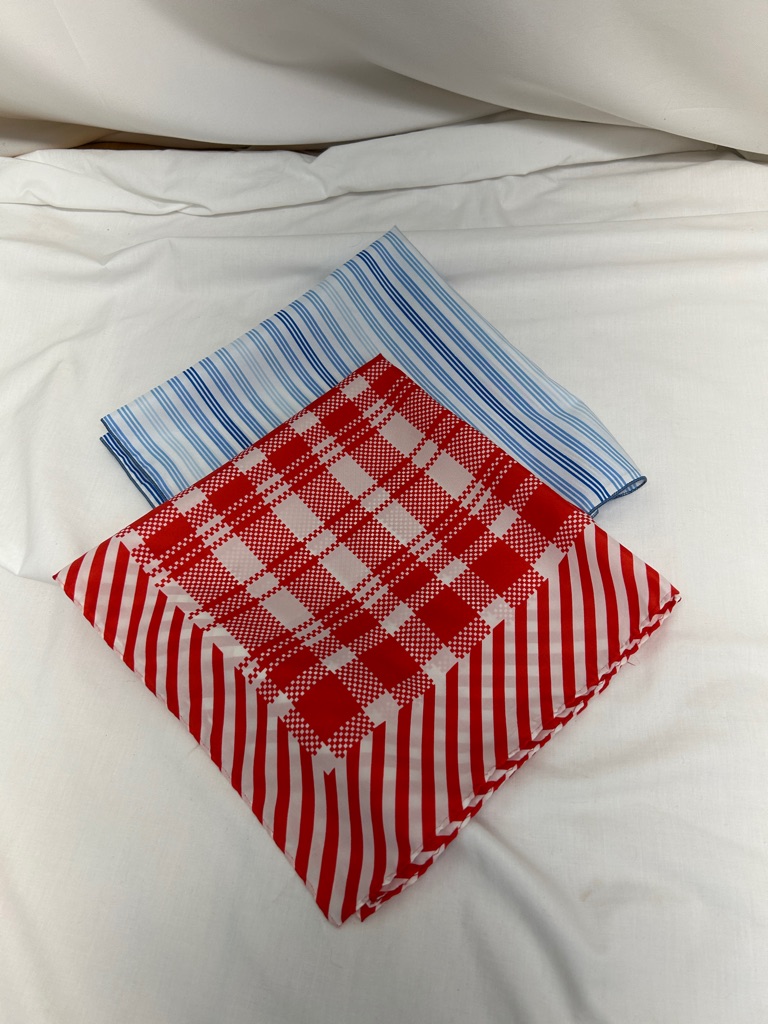 Vintage Red Plaid  Blue Striped Handkerchief Pocket Squares Set